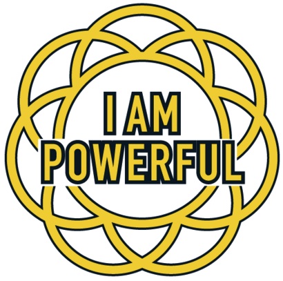 The words ‘I Am Powerful’ in a chakra symbol